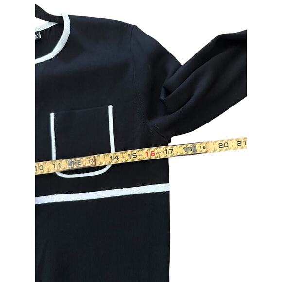 BCBGMaxazria Womens Black White Long Sleeve Bow Trimmed Cardigan Sweater Size M - Picture 7 of 7